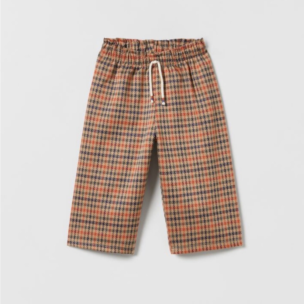 Zara Kids 3-4 Camel Check Culotte Wide Leg Pants